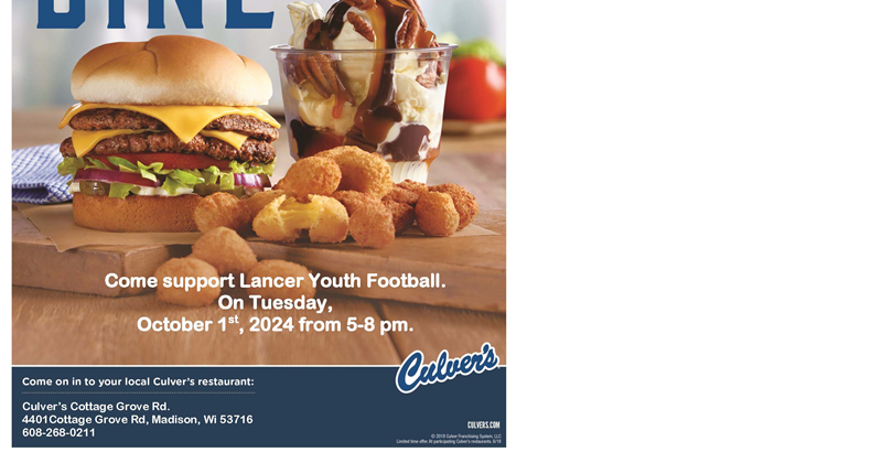 Lancer Youth Football Night at Culver's!